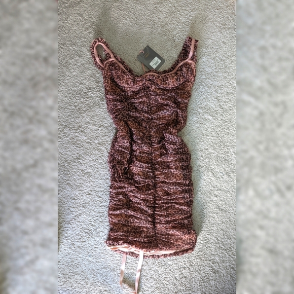 House of CB Audra animal print mesh bustier dress. Pink and brown. Size large. - Picture 6 of 6